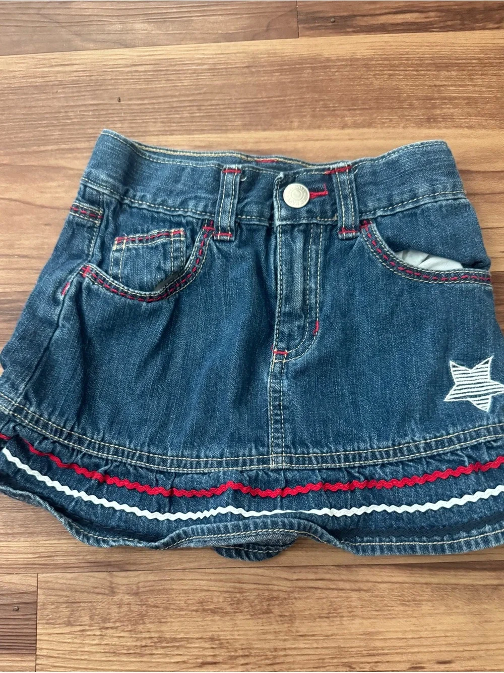 Old Navy Dark Blue Denim Girls' Skirt with Red & White Trim